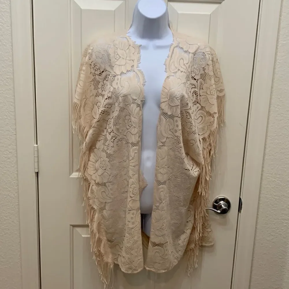 Coco + Jaimeson One Size Woman’s Dress Pool Cover Up Unfinished Hem fringe Beige